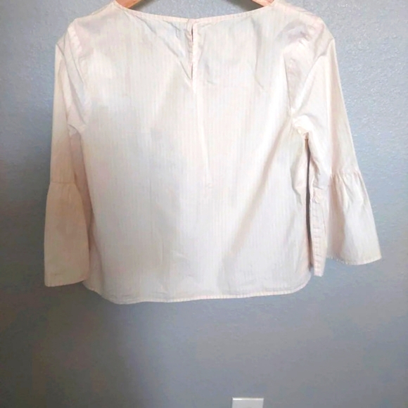 Madewell Striped Blouse top bell Sleeves pink & Cream M Classic Preppy Office - Picture 6 of 6